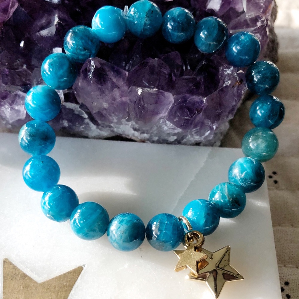 Apatite Mala Bracelet With Star Charm 6"
